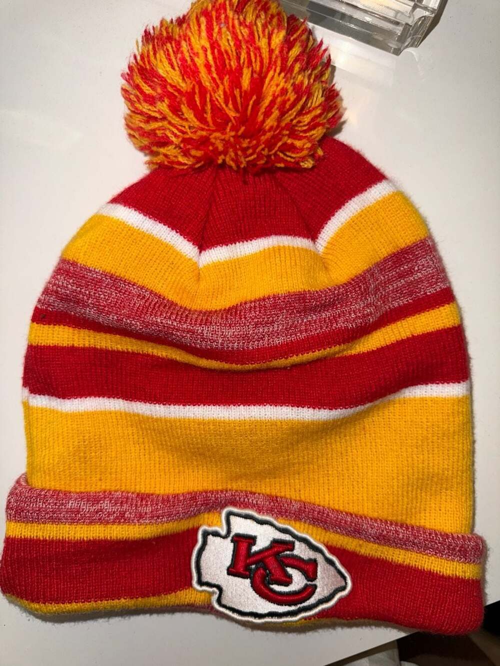 New Era Kansas City Chiefs Striped Pom Knit Beanie Hat One Size